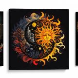 EQUINOX Canvas Trio - Original artwork depicting the celestial balance, available exclusively from Koh Chang Art Studio.