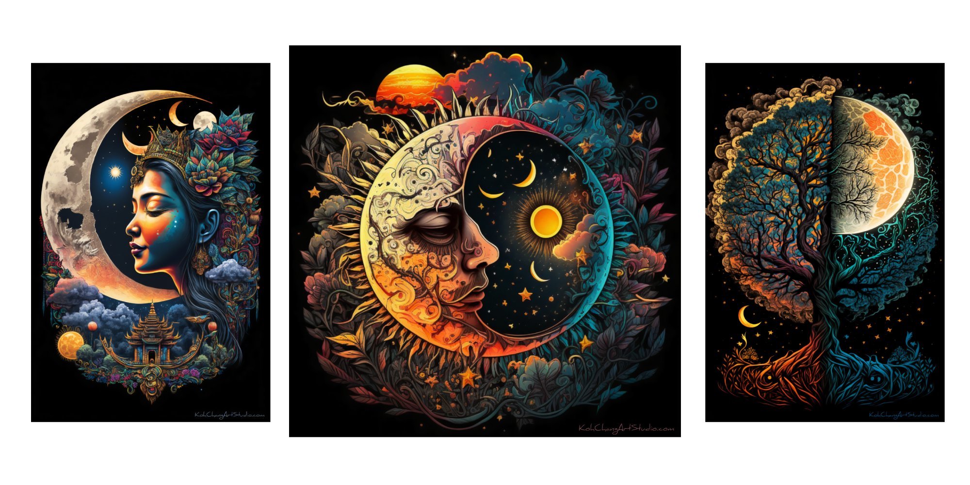 LUNA LUMINIS Design - Woman's grace, tree's transformation, and the vast night sky's story.
