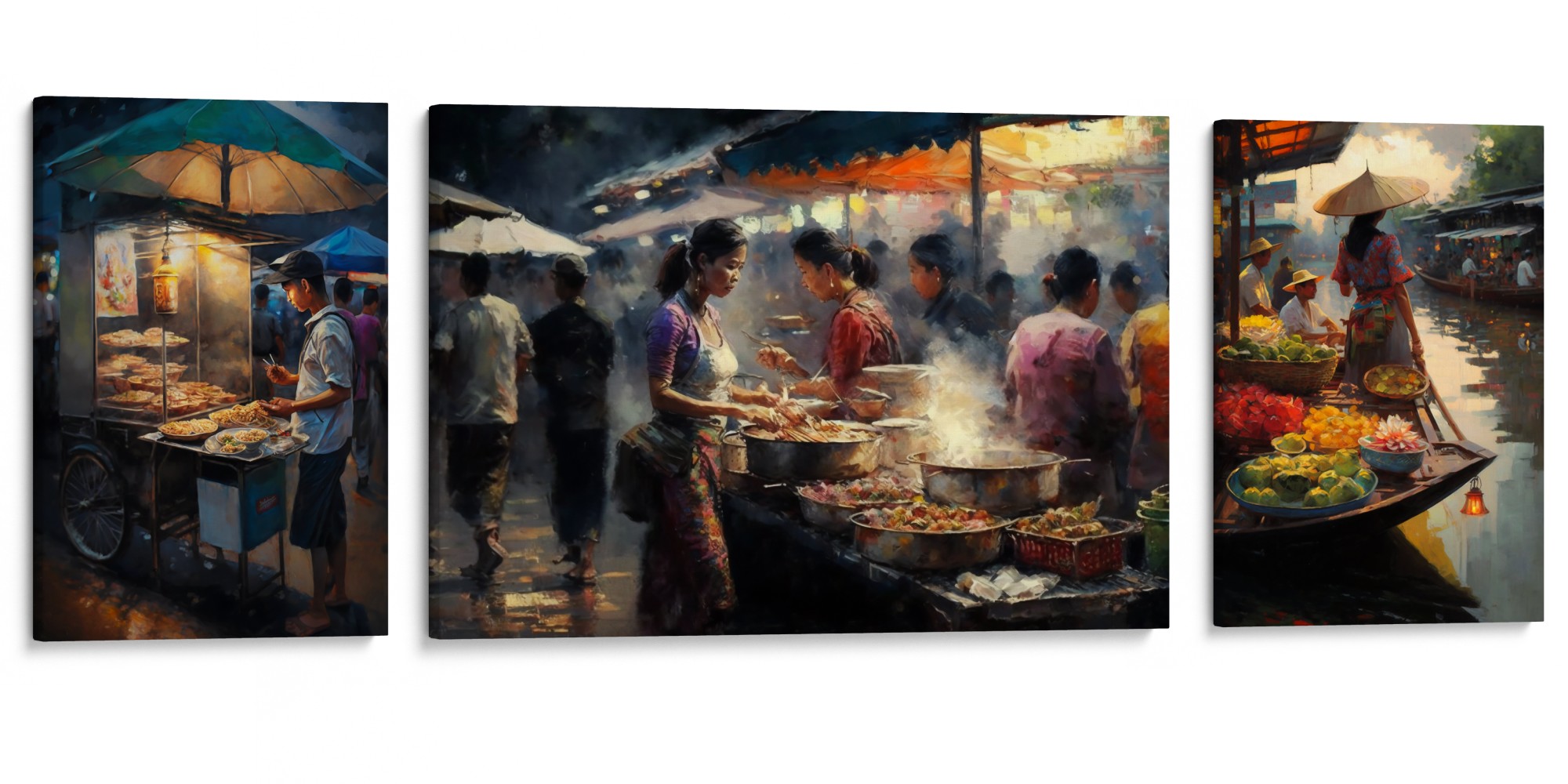 SIAM STREET CORNERS Canvas Set - A tribute to Thailand’s vibrant street culture in a three-piece artwork.