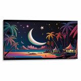 SKYWARD SERENADE Limited Edition Canvas - Grand crescent moon illuminating an exotic coastline.