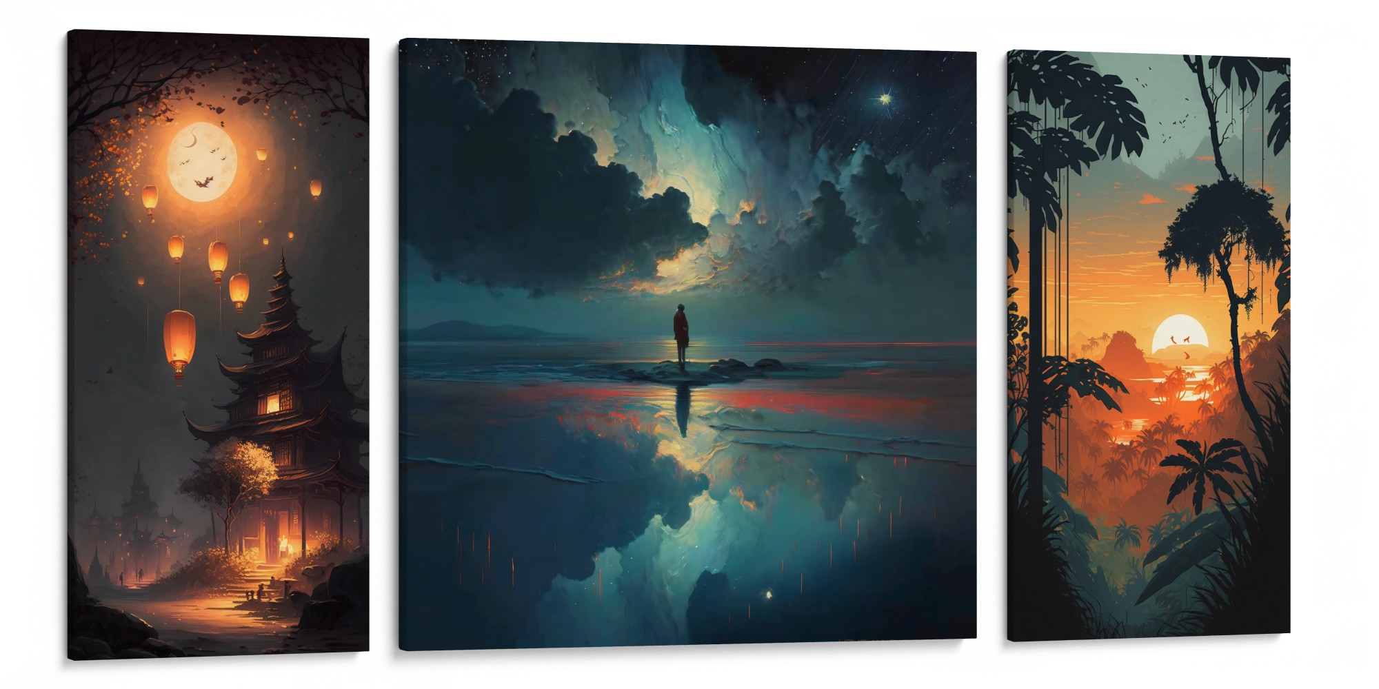 CELESTIAL’S LURE Canvas Set - Unique three-piece artwork capturing celestial wonders.