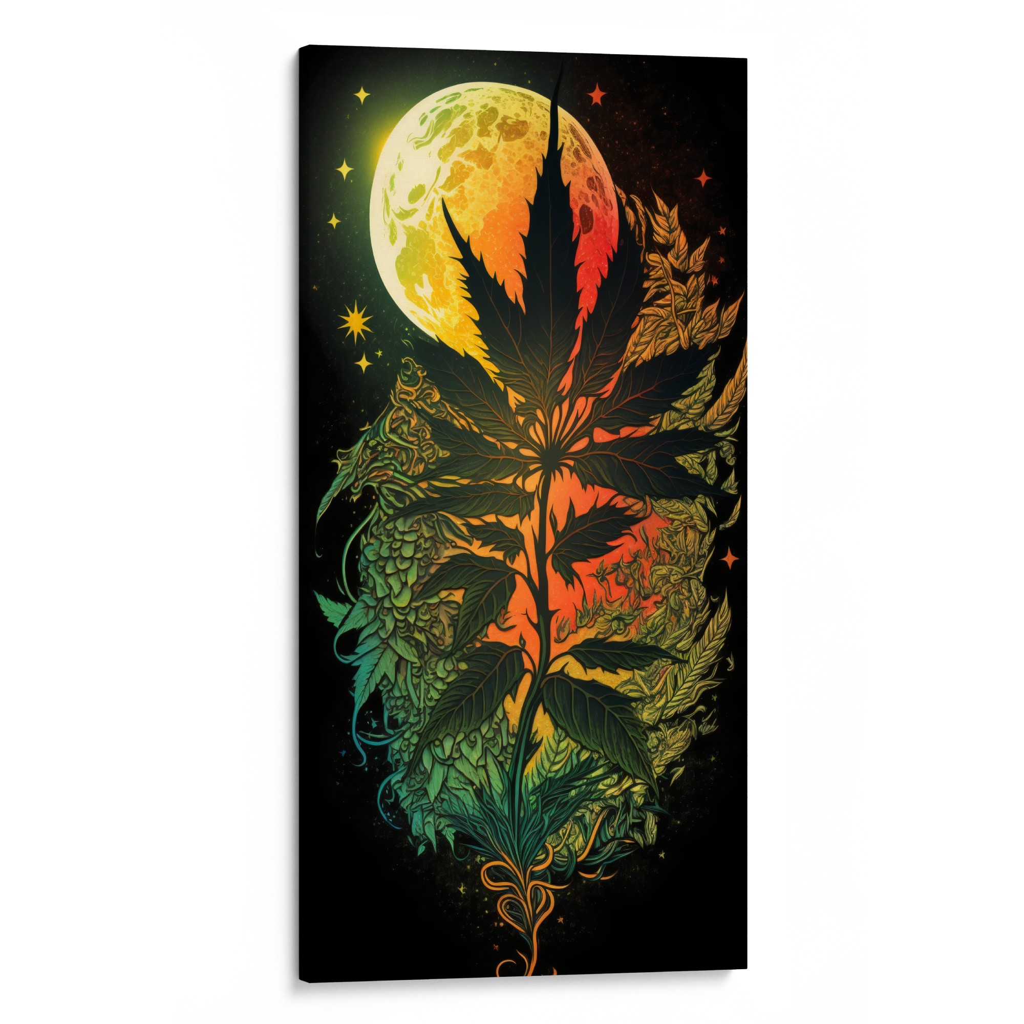 GREENLIT MOON Canvas - A tale of cosmic harmony and nature's splendor.