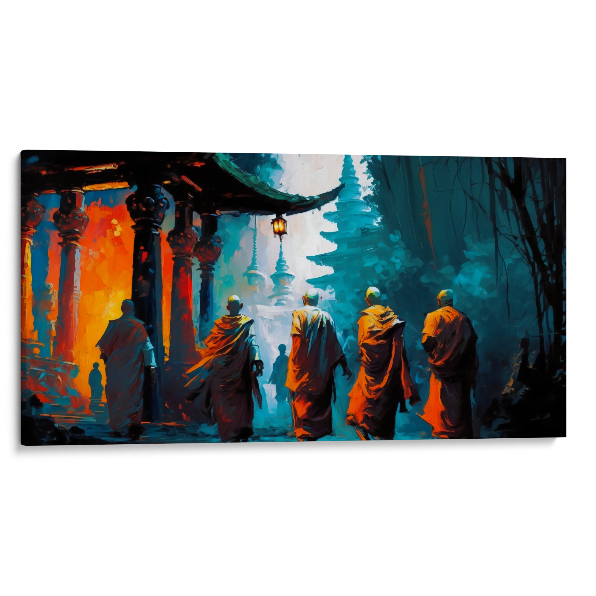 FOOTFALLS OF FAITH Artwork - Monks amidst silent forests, a symbol of peace and enlightenment.
