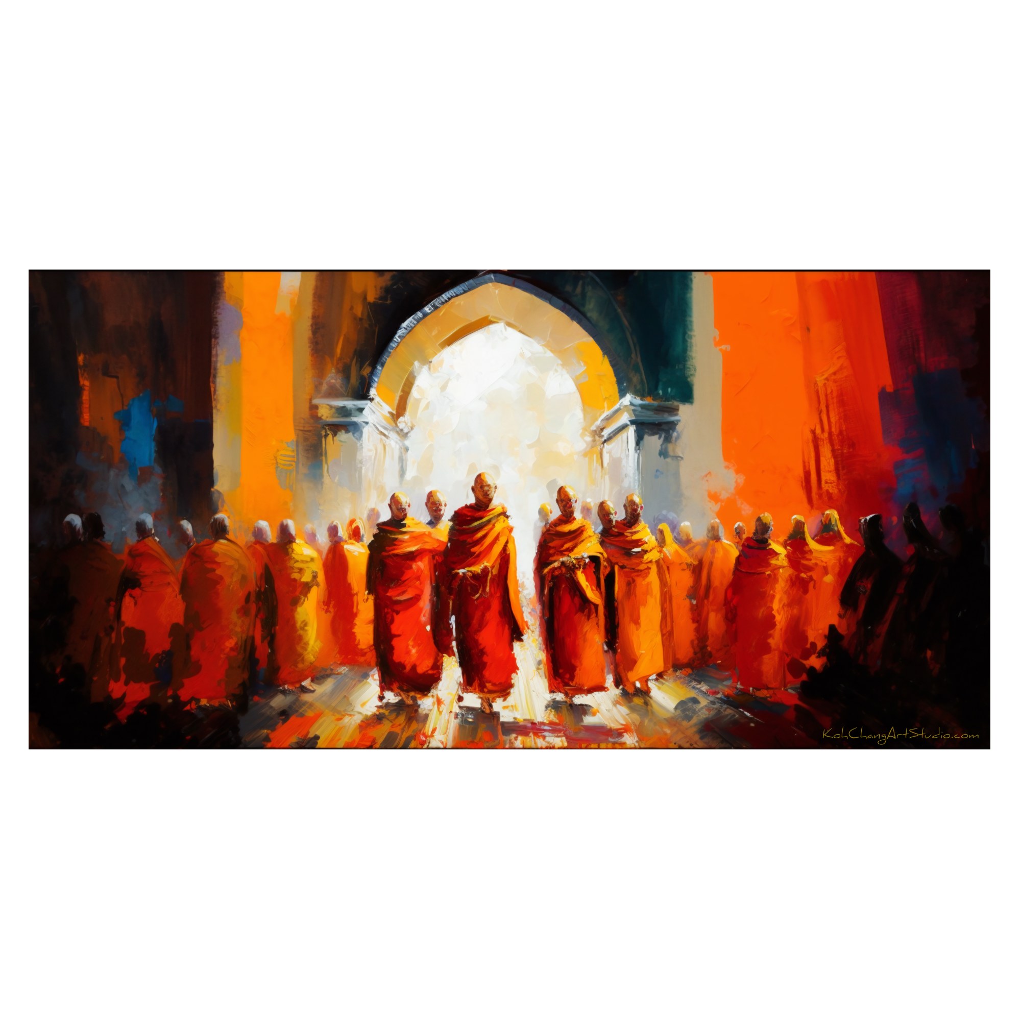KARMA CROSSING Image - Monks in transition, evoking the essence of Buddhist teachings.