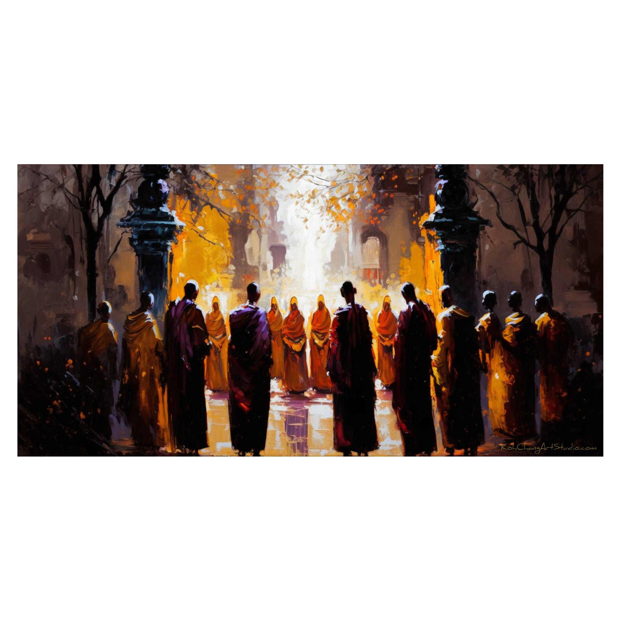 CHANTS AND CHAKRAS Image - Monks engulfed in reflections, capturing the essence of dedication.
