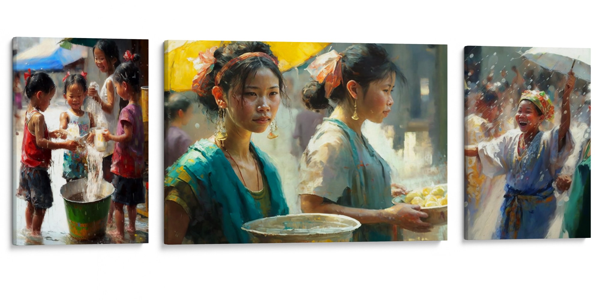 SONGKRAN FEST Canvas Collection - Dive into Thailand’s Songkran festival with this original triptych.