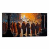 MEDITATION IN MOTION Artwork - Monks in twilight, drawn to a temple, a tale of refinement and contemplation.
